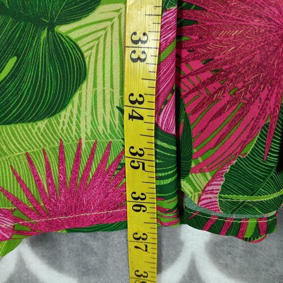 Palms Away Dress Womens Large Pink Green Tropical Palm Long Sleeve Resort - Picture 8 of 10